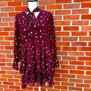 Mudpie Decklan Burgundy Leopard Print Ruffle Flounce Dress Womens Medium